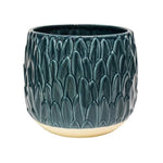 Arles Leaf Embossed Teal Planter H17Cm W18Cm