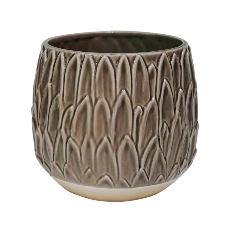 Arles Leaf Embossed Mocha Planter H17Cm W18Cm
