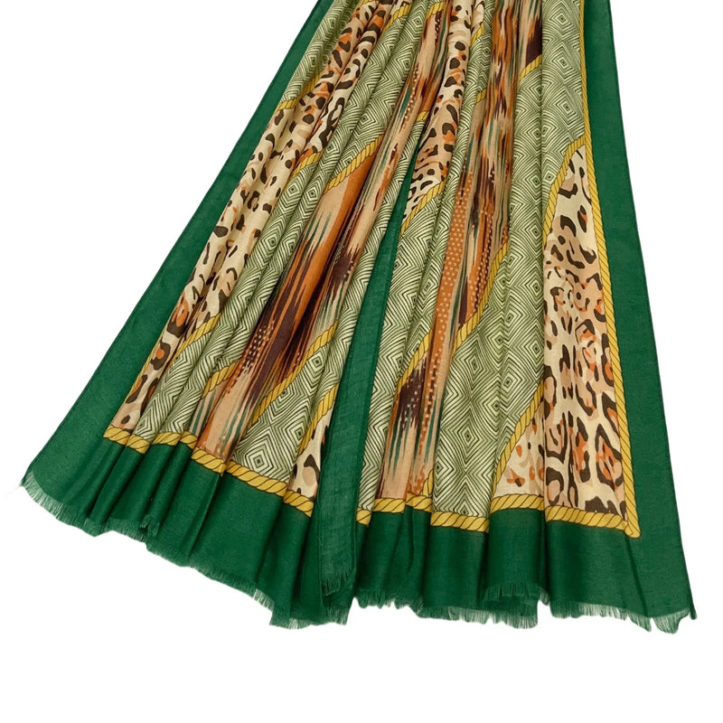 Leopard And Aztec Stripe Frayed Scarf