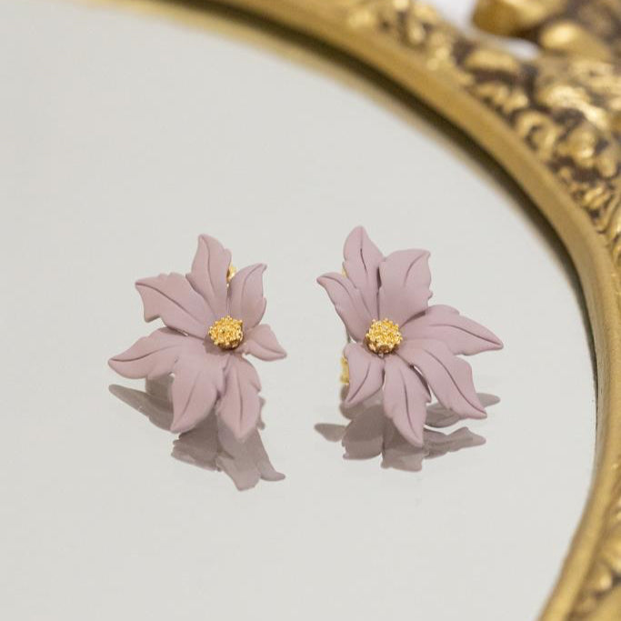 Large Mauve Pink Flower Earring