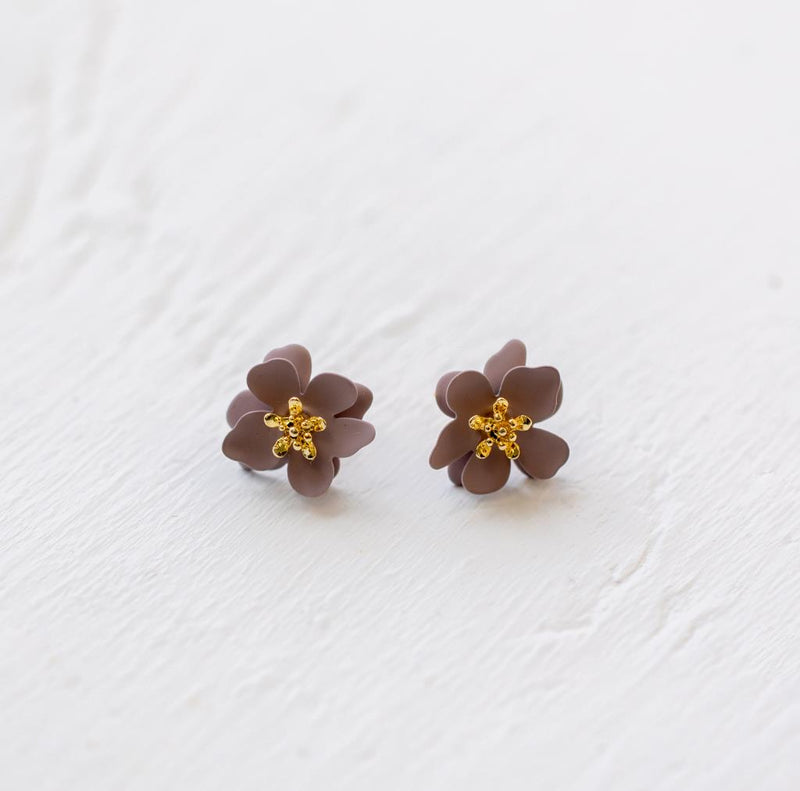 Double Layer Flower Earrings - Mauve Pink