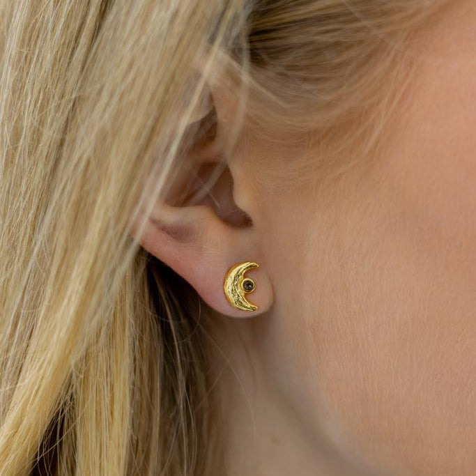 Moon Earrings in Gold With Smoky Quartz