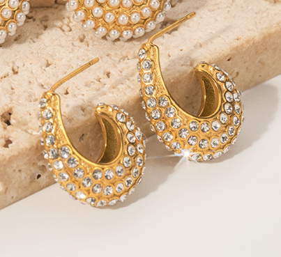 Crystal Encrusted Curve Earrings in Gold