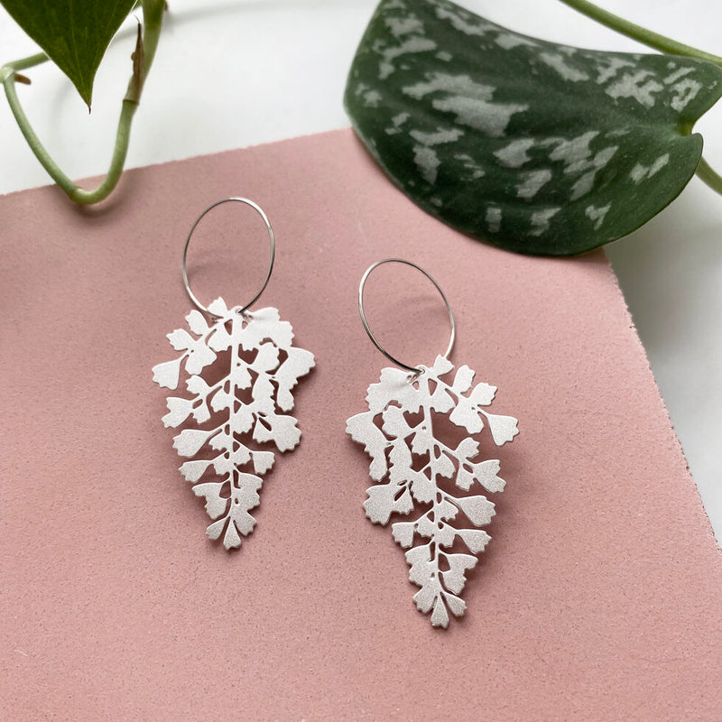 Silver Maidenhair Fern Drop Earrings
