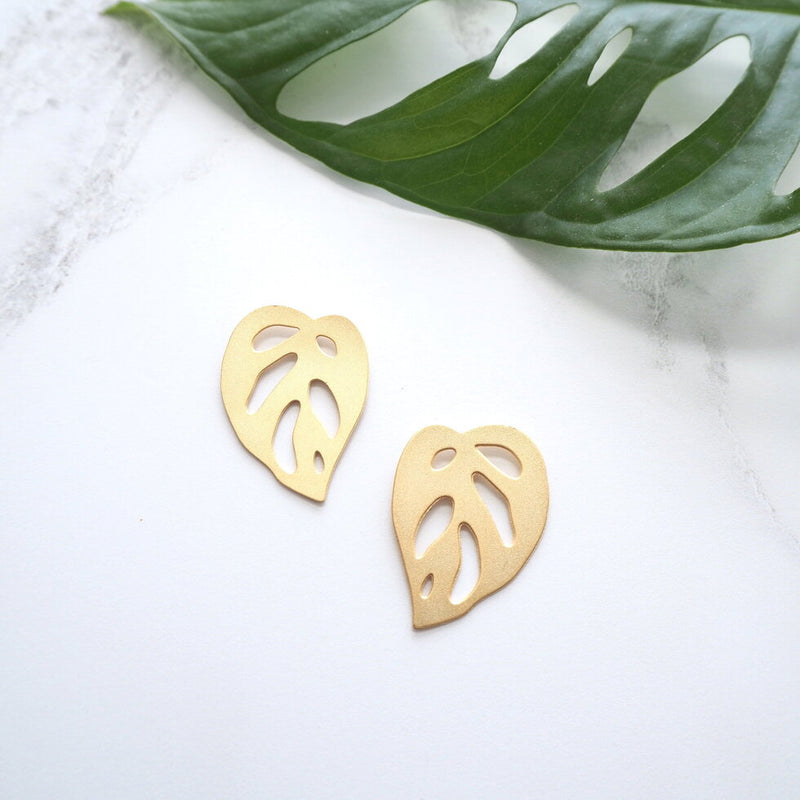 Gold Monstera Obliqua Studs