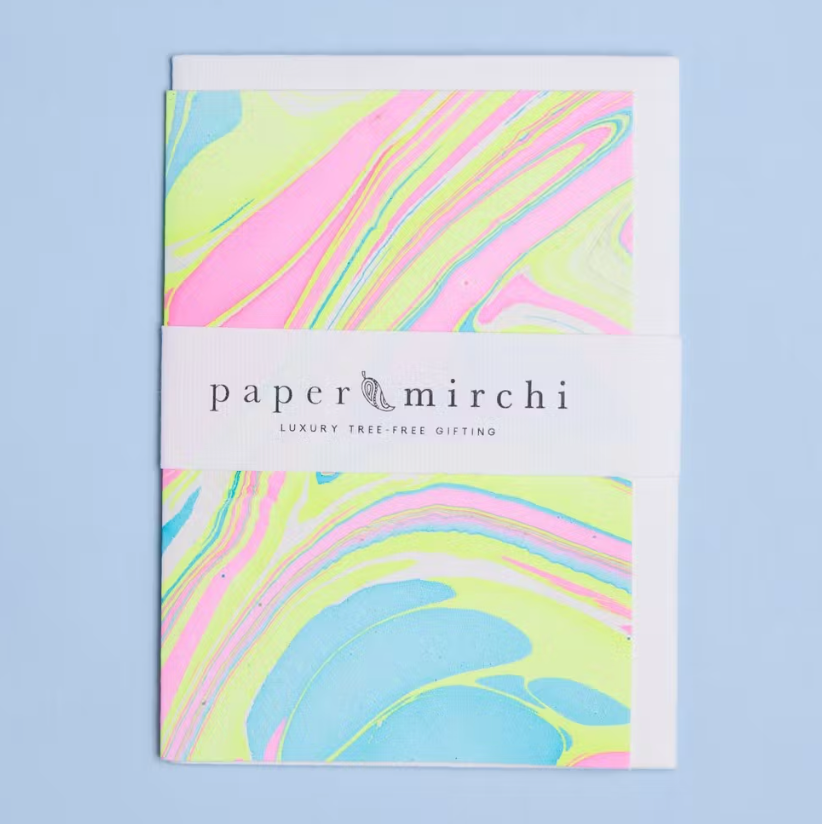 Waves Neon Hand Marbled Greeting Card