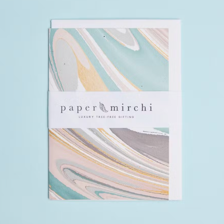 Waves Rose Quartz Hand Marbled Greeting Card