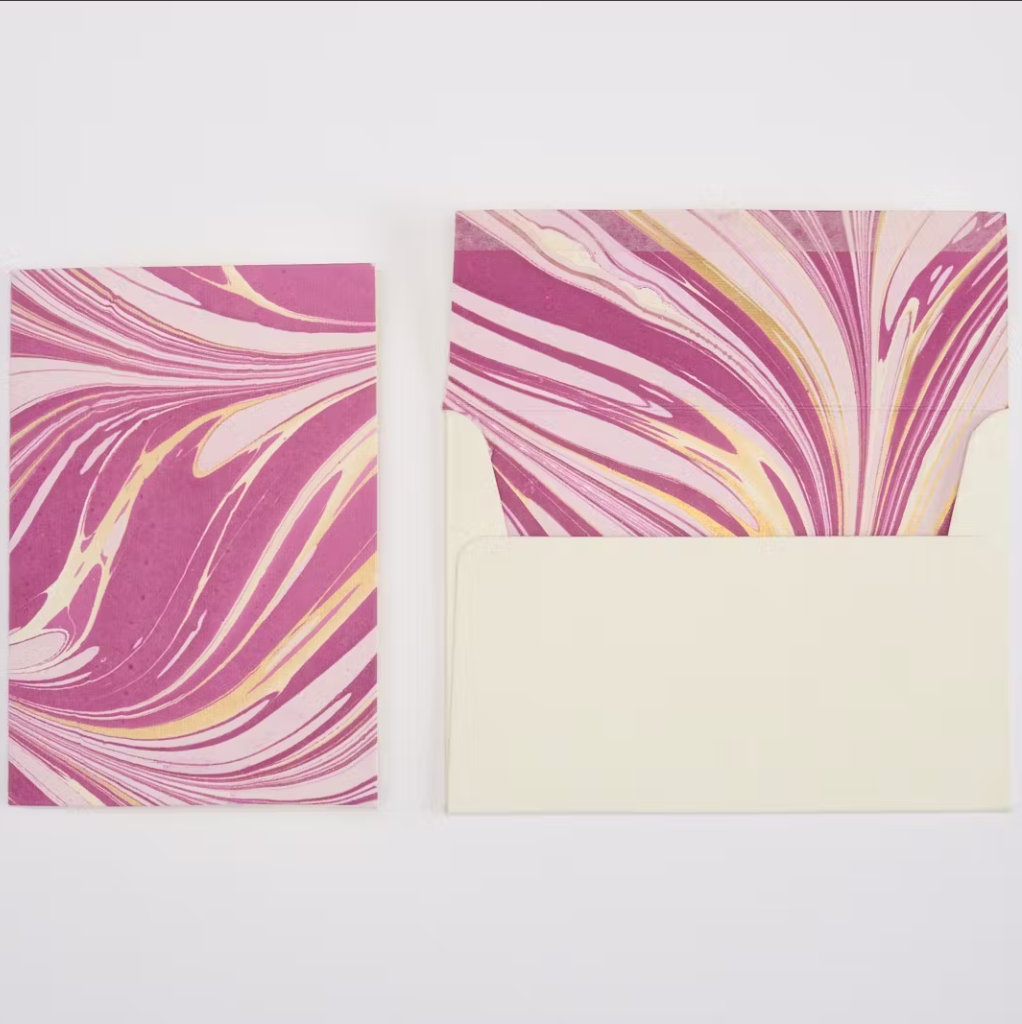 Fountain Waves Raspberry Ripple Hand Marbled Greeting Card