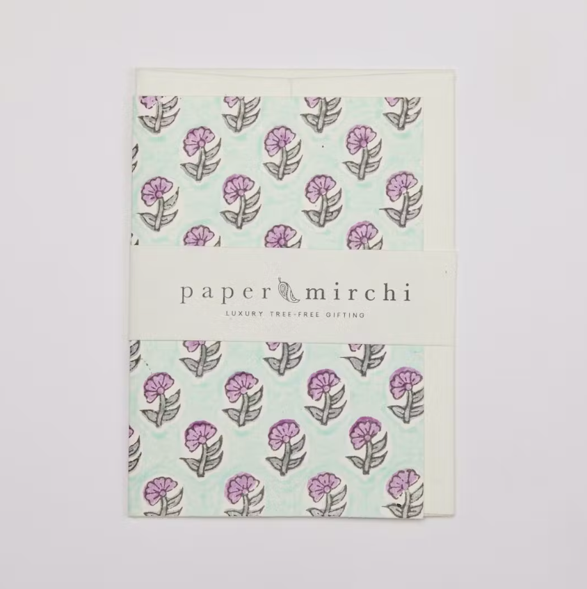 Daisy Teal Hand Block Printed Greeting Card