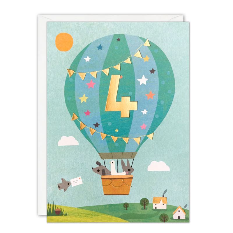 Age 4 Balloon Acorns Card