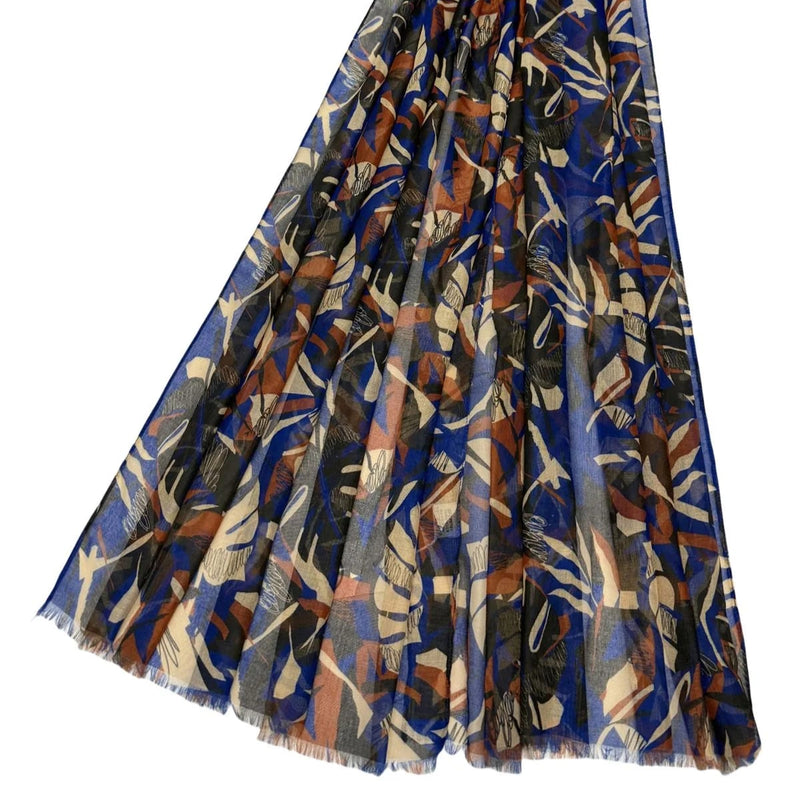 Palm Leaf Print Frayed Scarf