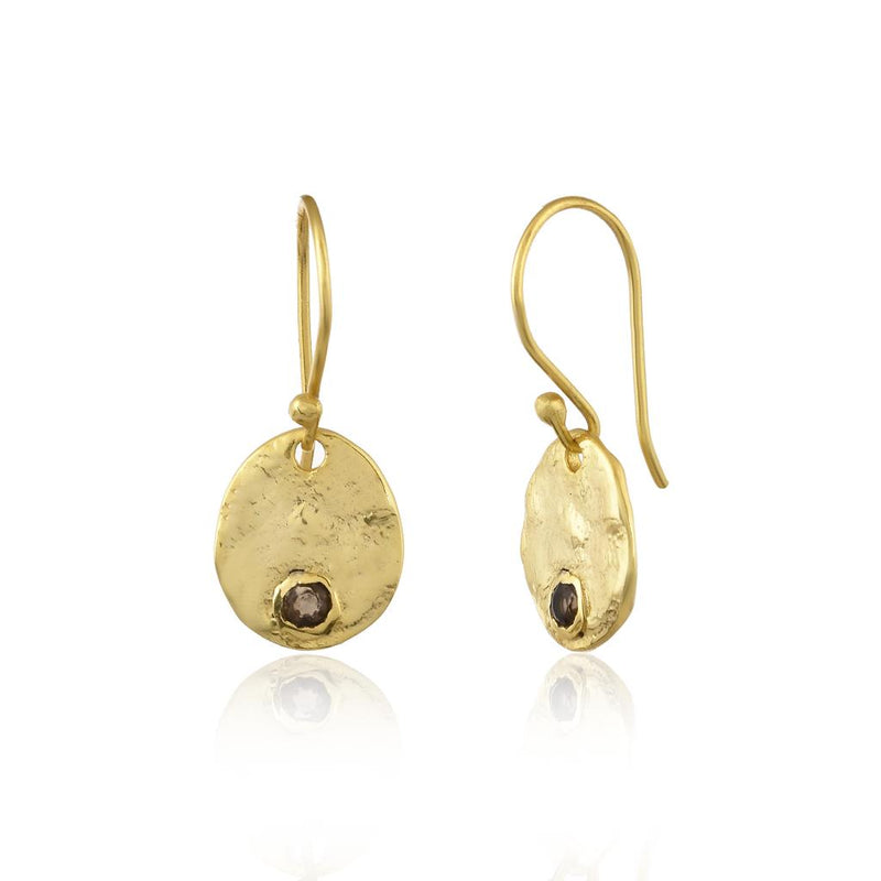 Disc Drop with Smoky Quartz Earrings