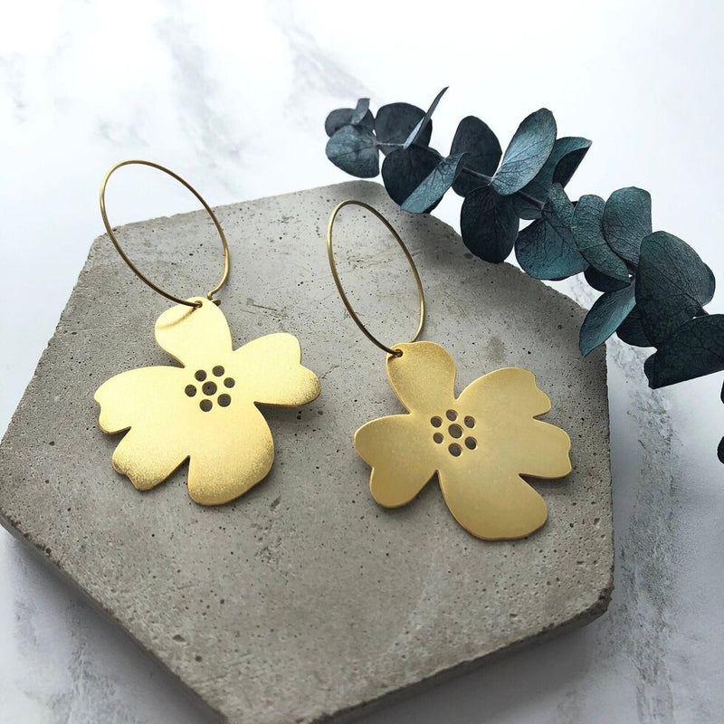 Gold Flower Hoop Earrings