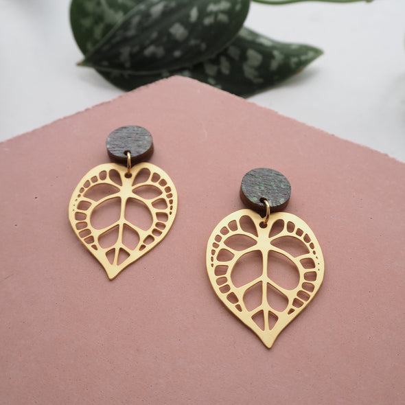 Gold Anthurium Clarinervium Drop Earrings