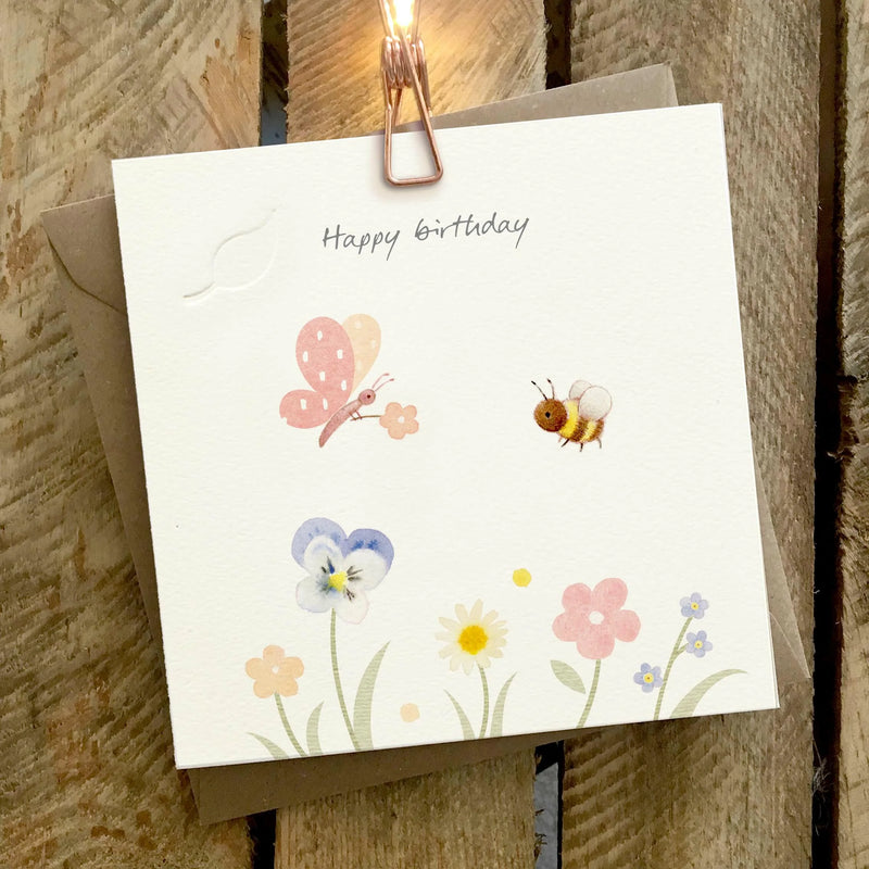Birthday Butterfly, Bee & Flowers Card