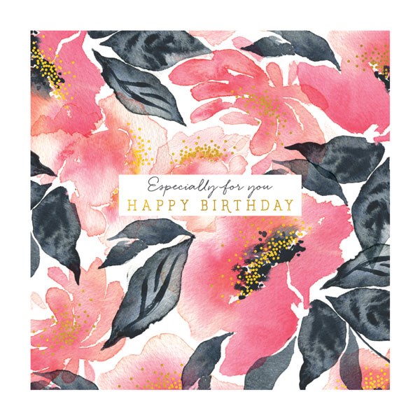 Happy Birthday Pink Watercolours Card