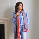 Red Circular Red Border Tassel Scarf