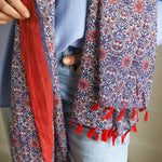 Red Circular Red Border Tassel Scarf