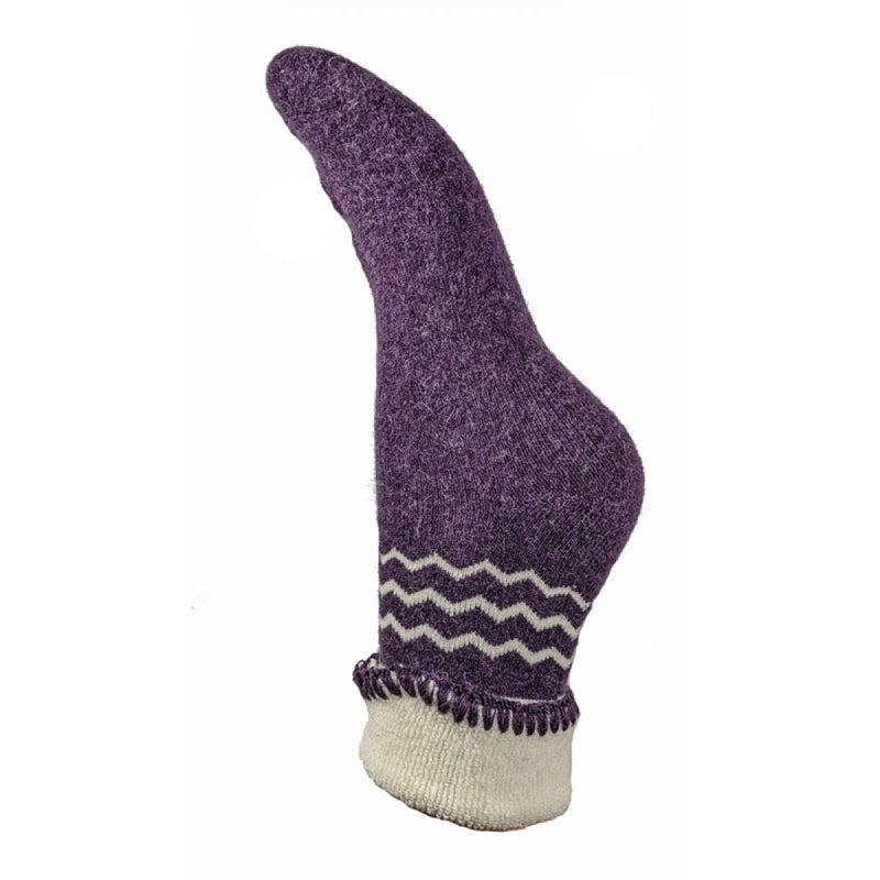 Purple Cuff Socks with Cream Zig Zag Pattern