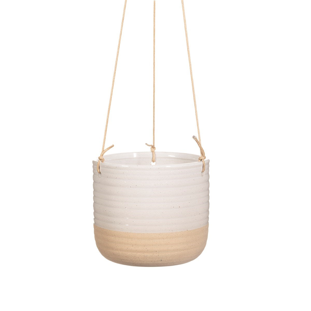 Rustic White Half Glazed Hanging Planter
