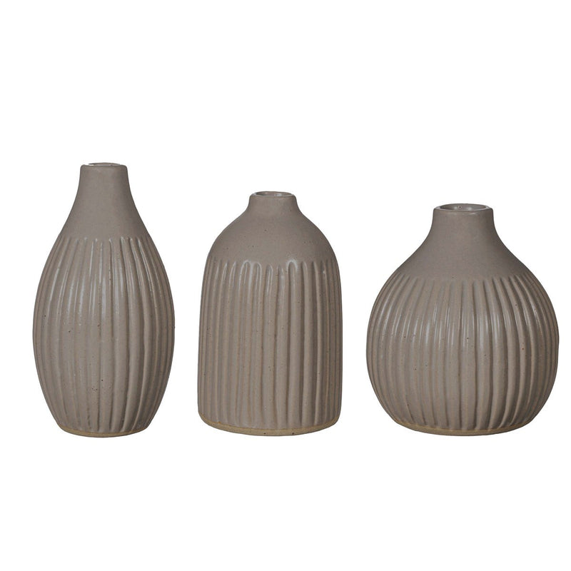 Grey Grooved Bud Vases