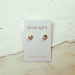 Speckled White and Gold Circle Stud Earrings