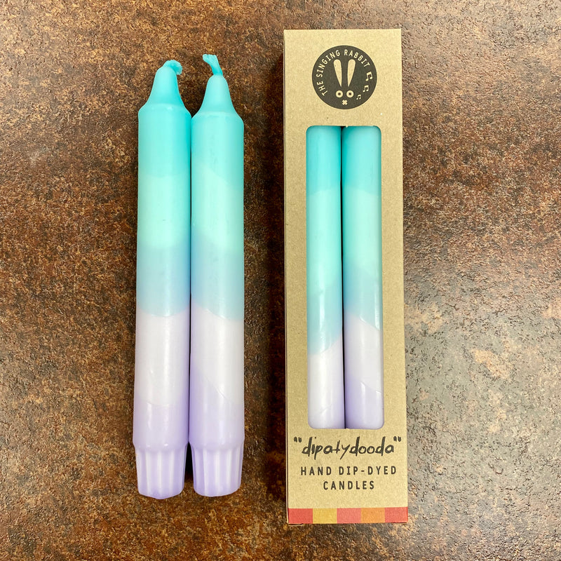 Turquoise & Lavender Dip Dyed Dinner Candles