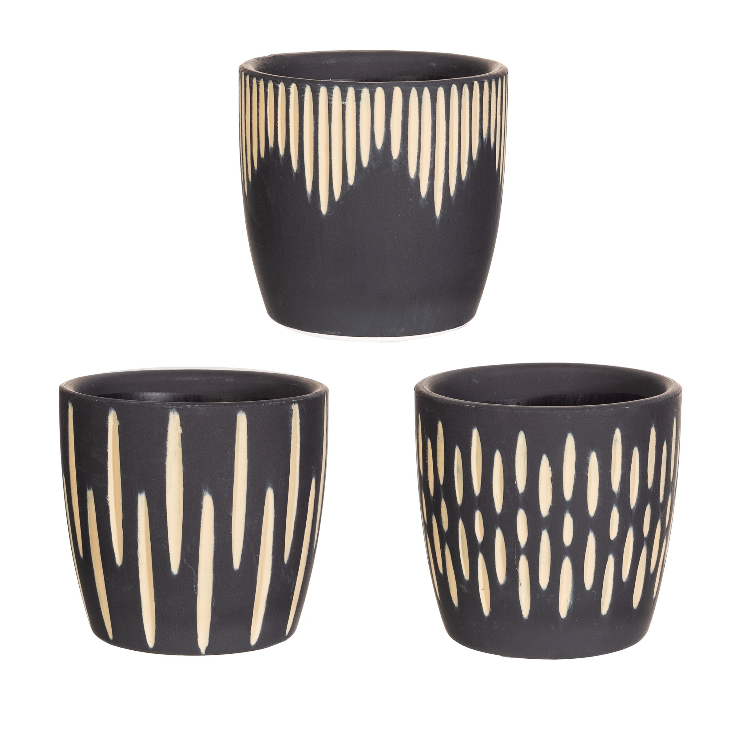 Black Sgrafitto Mini Planters