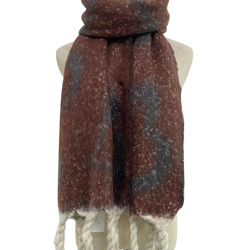 Love Heart Chunky Tassel Wool Blanket Wrap - Burgundy