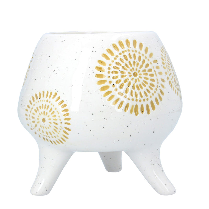 Ceramic Footed Planter 16.2cm - Mustard Sunburst