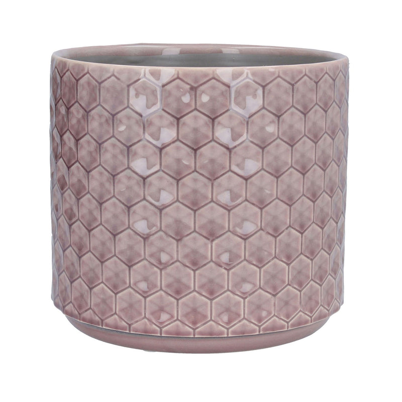 Ceramic Pot Cover 20cm - Dusky Mauve Honeycomb