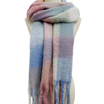 Pink & Blue Print Wool Tassel Scarf