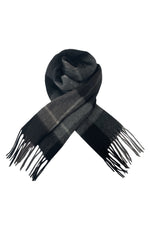 Black Stripe Check Wool Tassel Scarf