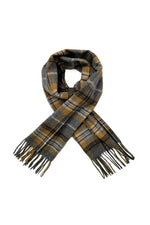 Army Green Stripe Check Wool Tassel Scarf