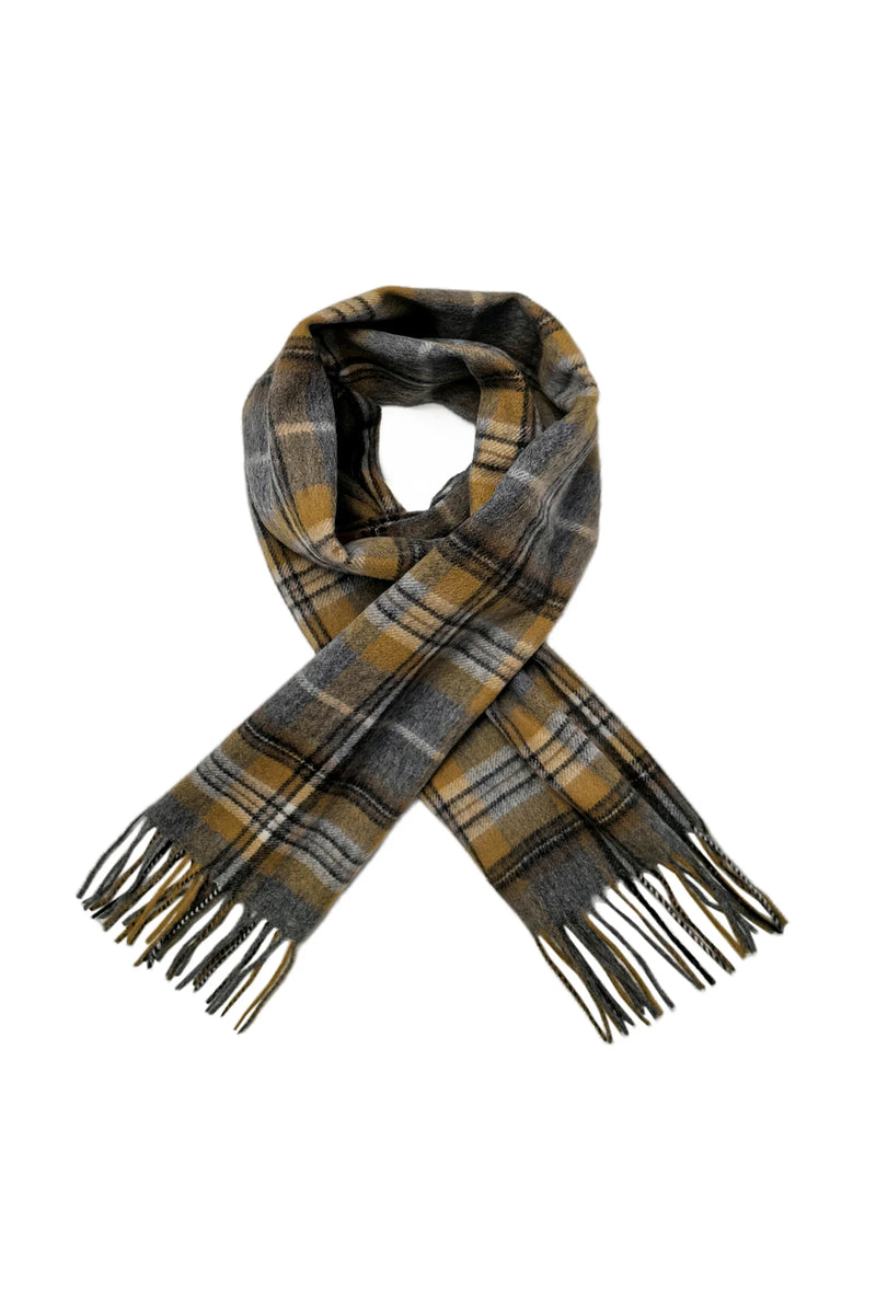 Army Green Stripe Check Wool Tassel Scarf
