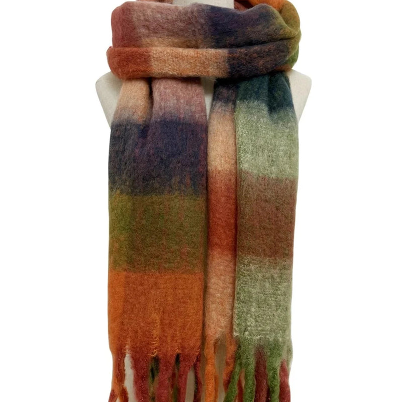 Orange & Rust Print Wool Tassel Scarf
