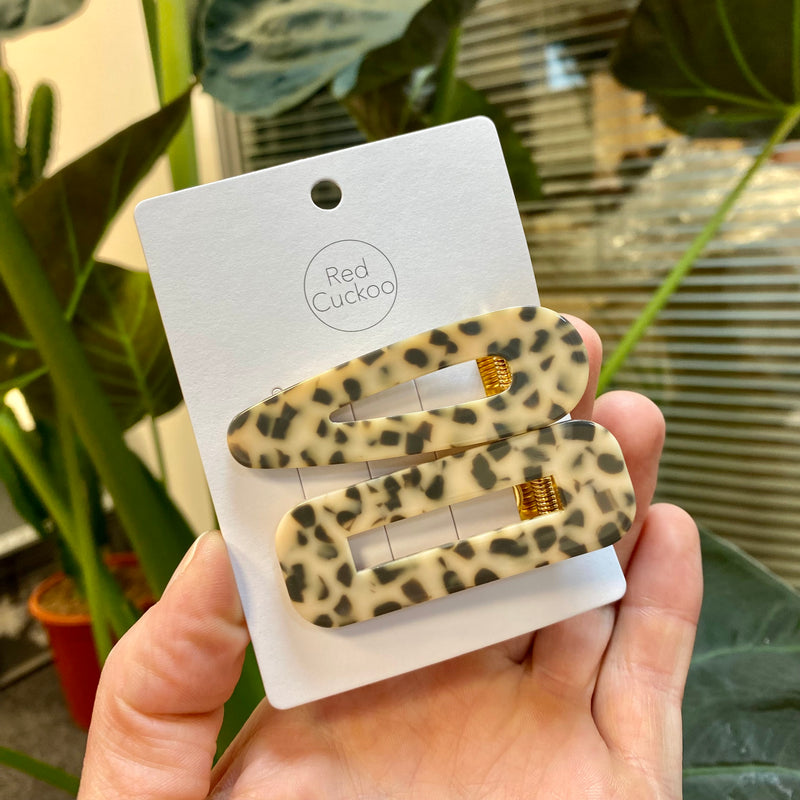 Hair Clips Twin Pack Cream Leopard