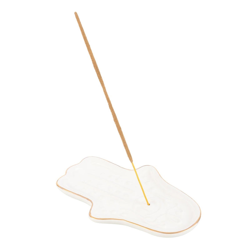 White Hamsa Hand Ceramic Incense Stick Holder