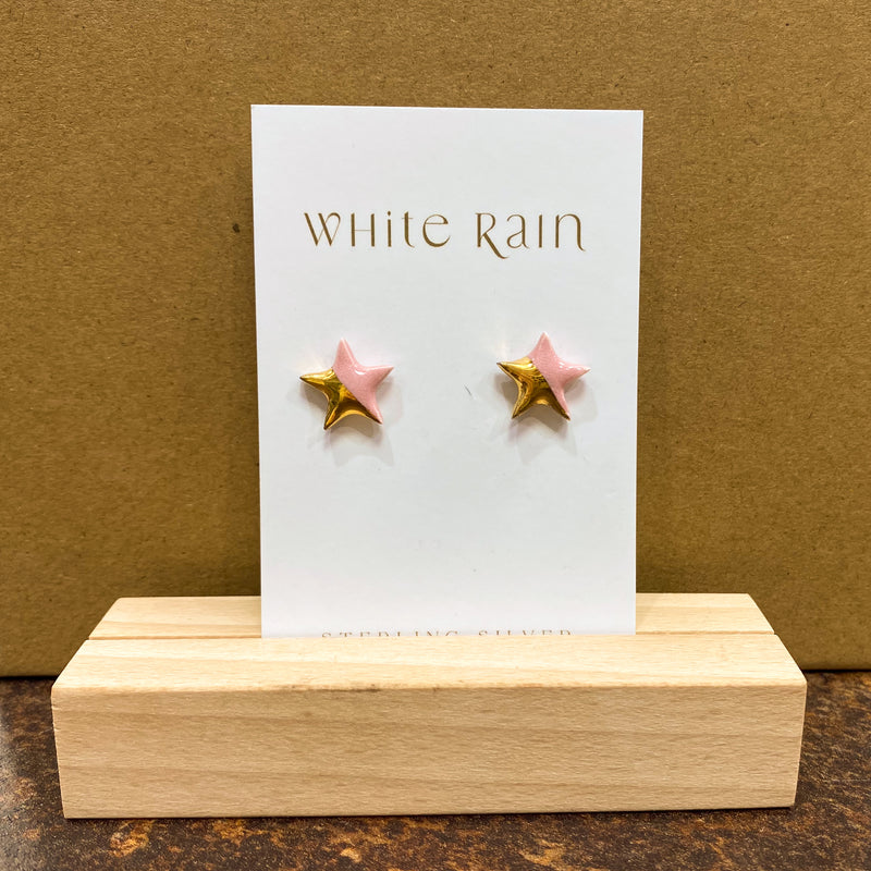 Pink & Gold Star Stud Earrings