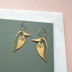 Gold Kingfisher Bird Hoop Earrings