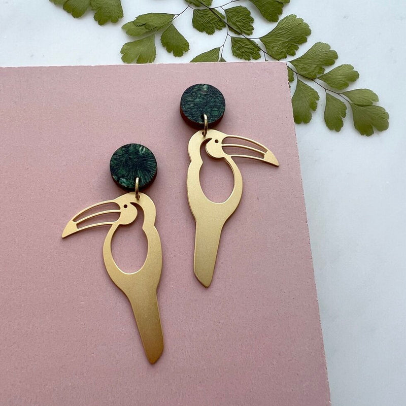 Gold Toucan Drop Earrings