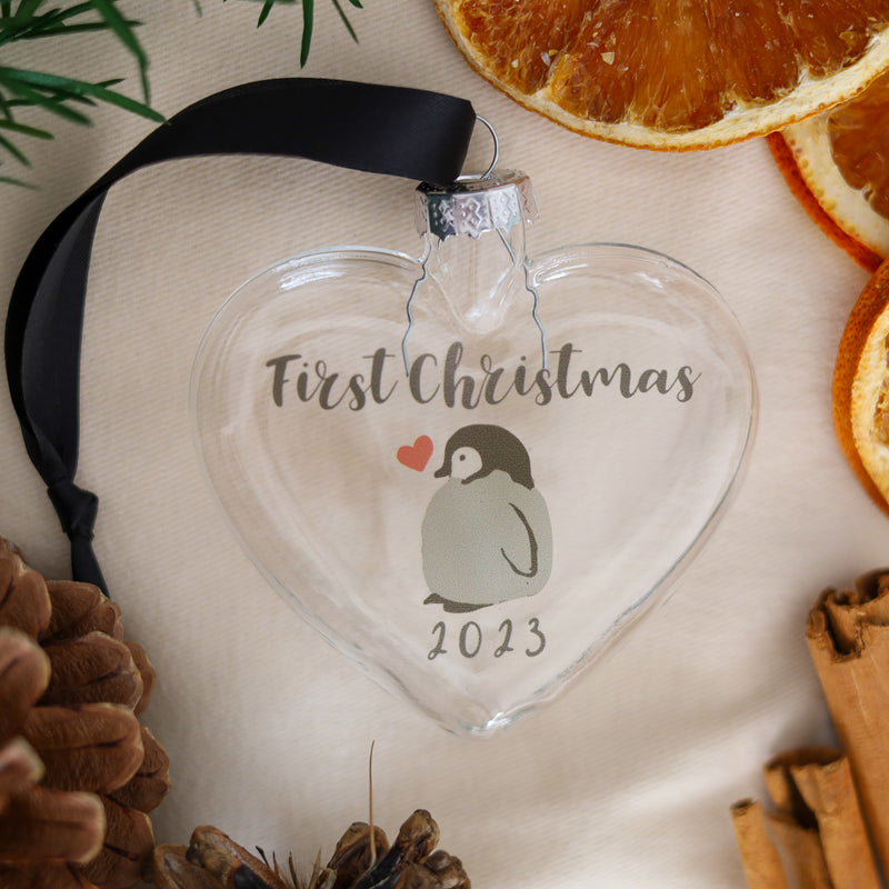 First Christmas Baby Penguin Heart Bauble