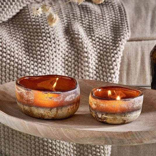 Amber glass tea light holders deals