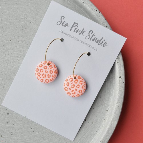 Orange Leopard Hoop Earrings