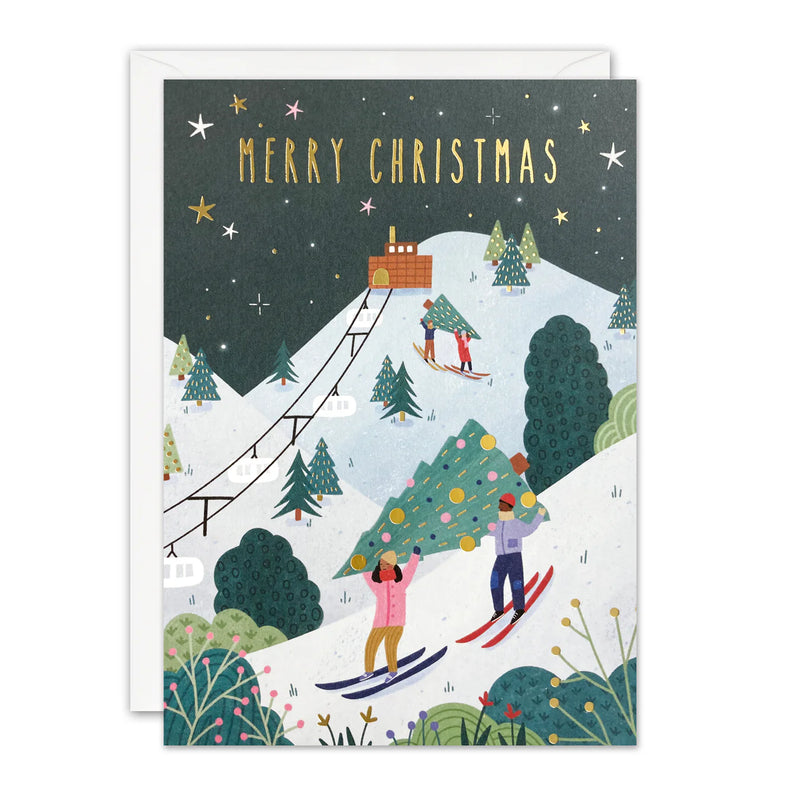 Skiing Christmas Sunbeams Card