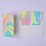 Waves Neon Hand Marbled Greeting Card