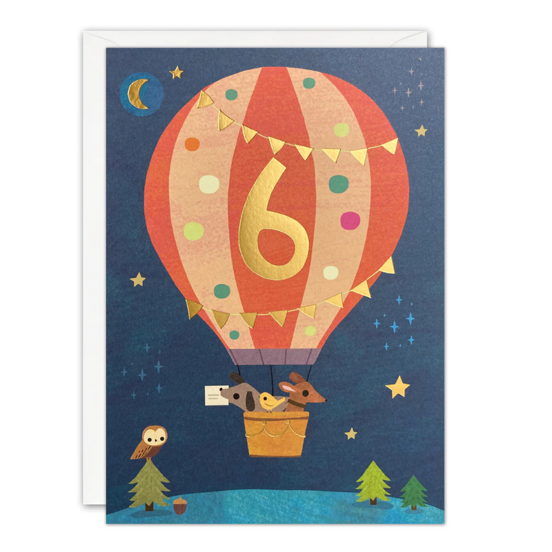 Age 6 Balloon Acorns Card