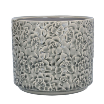 Grey Succulents Ceramic Pot Cover - 17cm