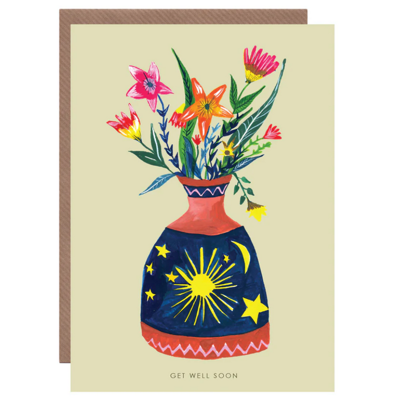 Bottle of Flowers Get Well Soon Card