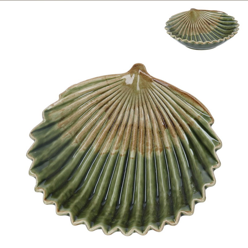 Antiqued Green Fan Leaf Ceramic Trinket Dish